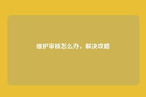维护审核怎么办,解决攻略